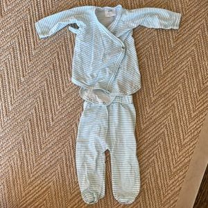 Size 0-3 mos striped organic cotton striped kimono top and footed bottom